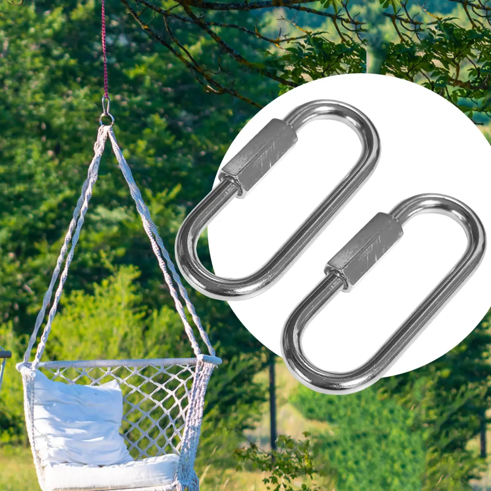 2x Quick Link Chain Connector Screw Lock Clip Multipurpose Swing Accessory Locking Carabiner Clips for Fishing Patio Yard