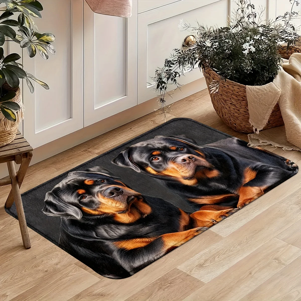Forest Animal Doormat Woodland Fox Deer Owl Rabbit Wildflower Print Entrance Rug Indoor Porch Front Door Nature Home Decor Mat
