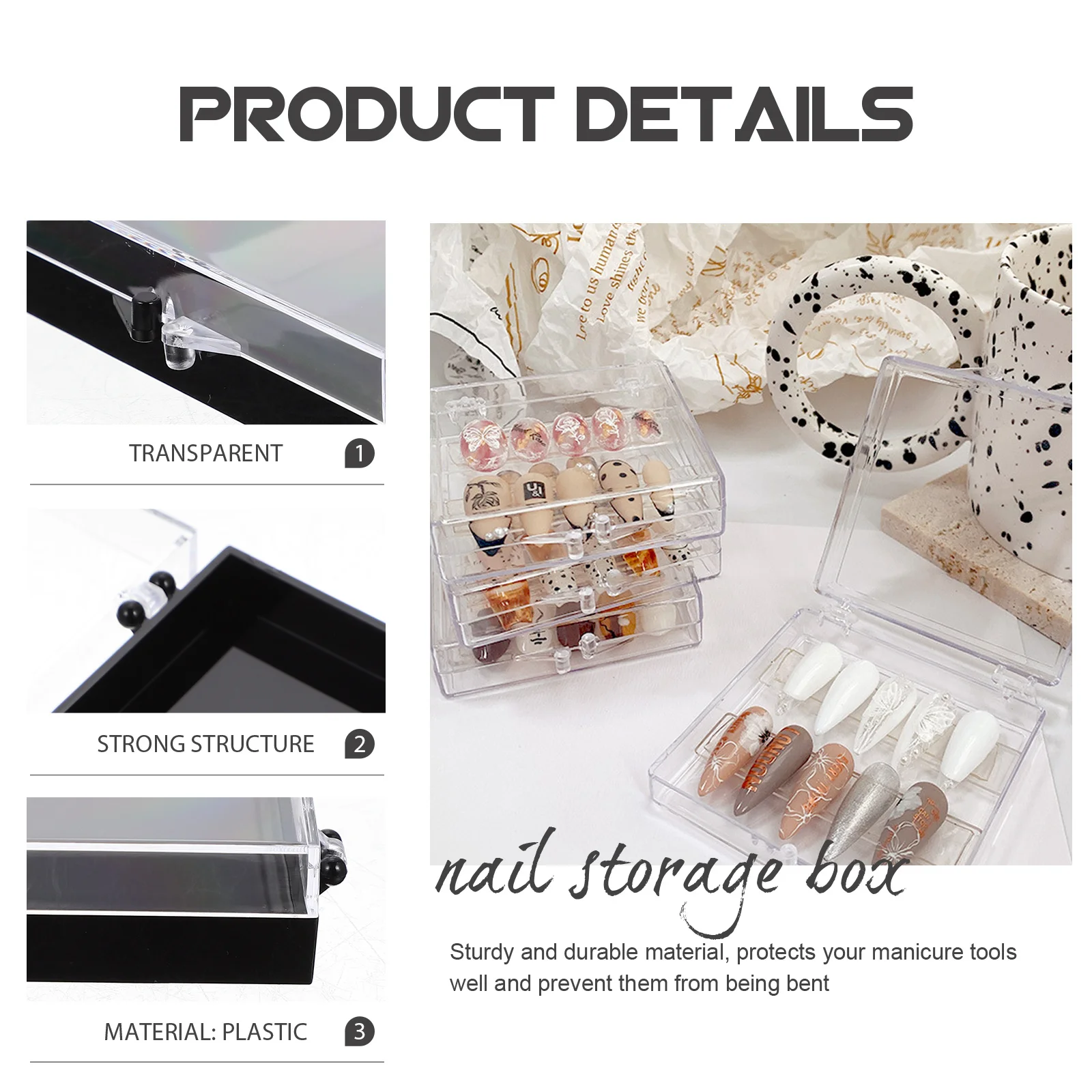 

12Pcs Artificial Nails Case Transparent Lid Durable Display Box Space Saving Organizer Nail Pieces Box Nail Pieces Case