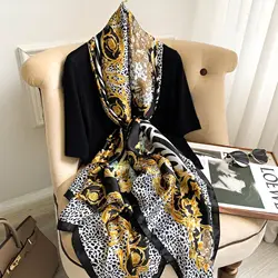 Fashion Shawls Four Seasons Long Silk Scarves Popular Leopard Print Satin Beach Towel Europe And America 180X90CM Bandannas