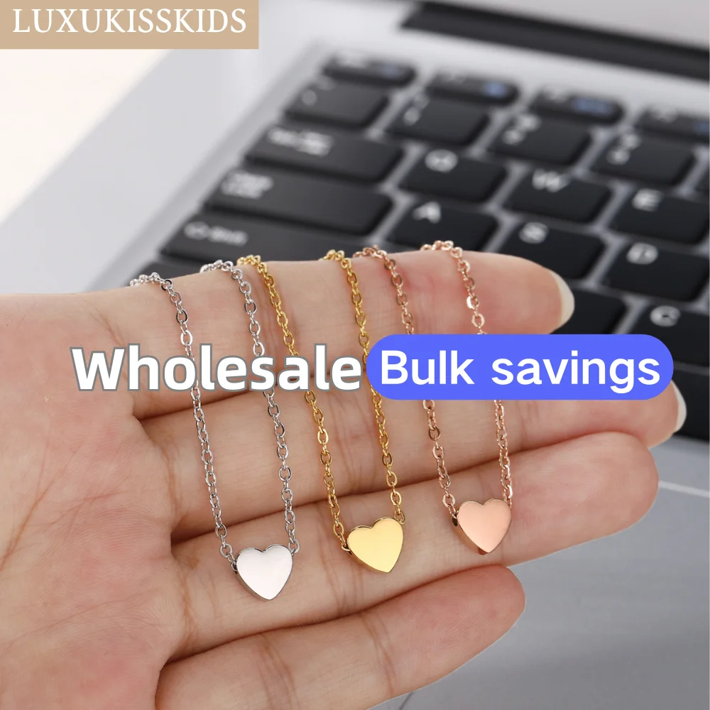 LUXUKISSKIDS Fashion Collier Simple Heart Girls Pendant Necklace Small Love Shape Stainless Steel Hearts Clavicle Choker Jewelry
