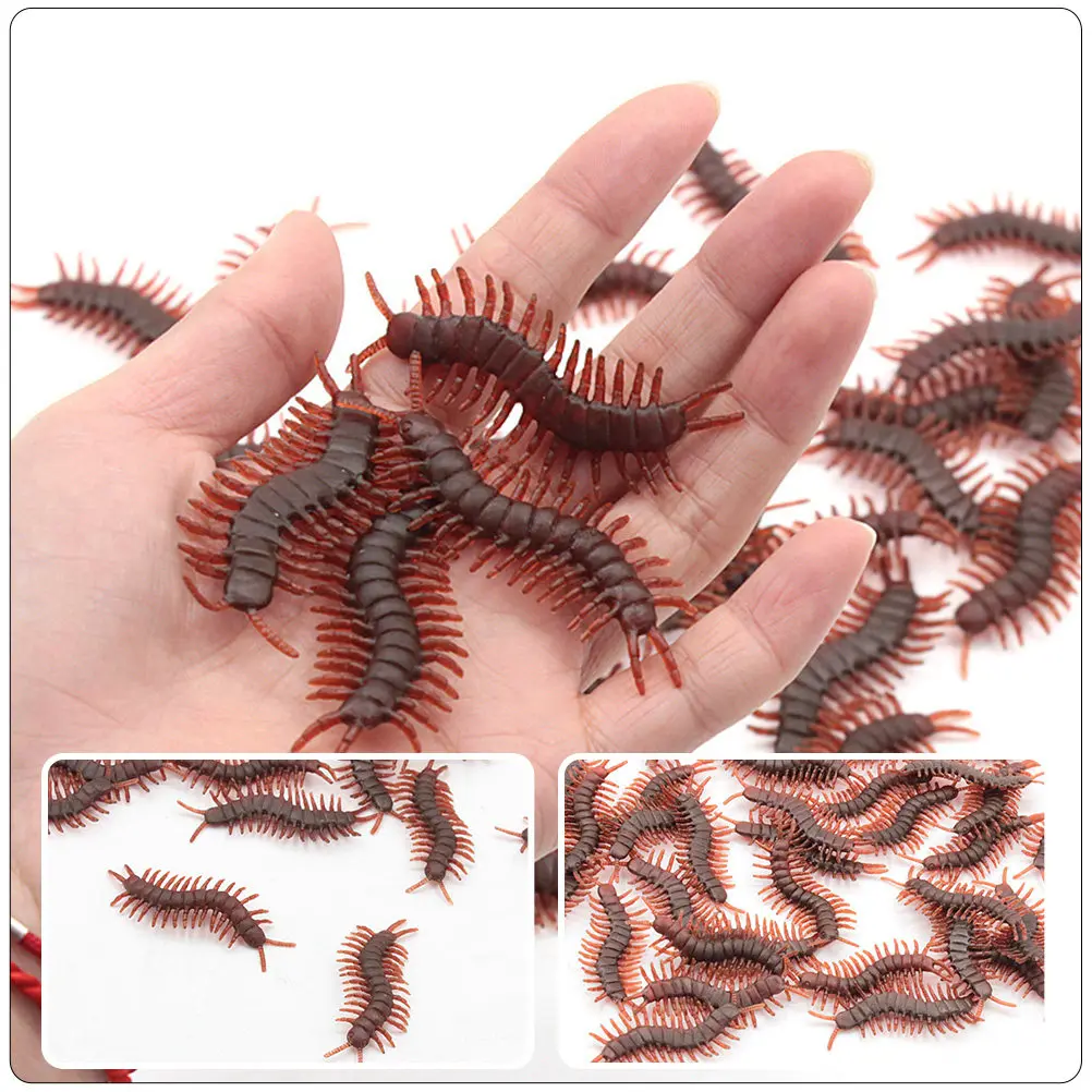 60Pcs Simulated Lifelike Centipede Plastic Scary Prank Props Halloween Party Trick Playthings Centipede Toys Party Prank Toys