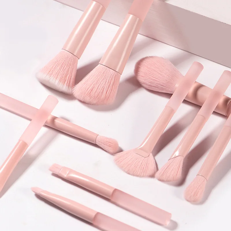 10Pcs Pink Mini Makeup Brushes Set Cosmetic Foundation Blush Powder Brush Concealer Eyeshadow Kabuki Blending Makeup Brush Tools