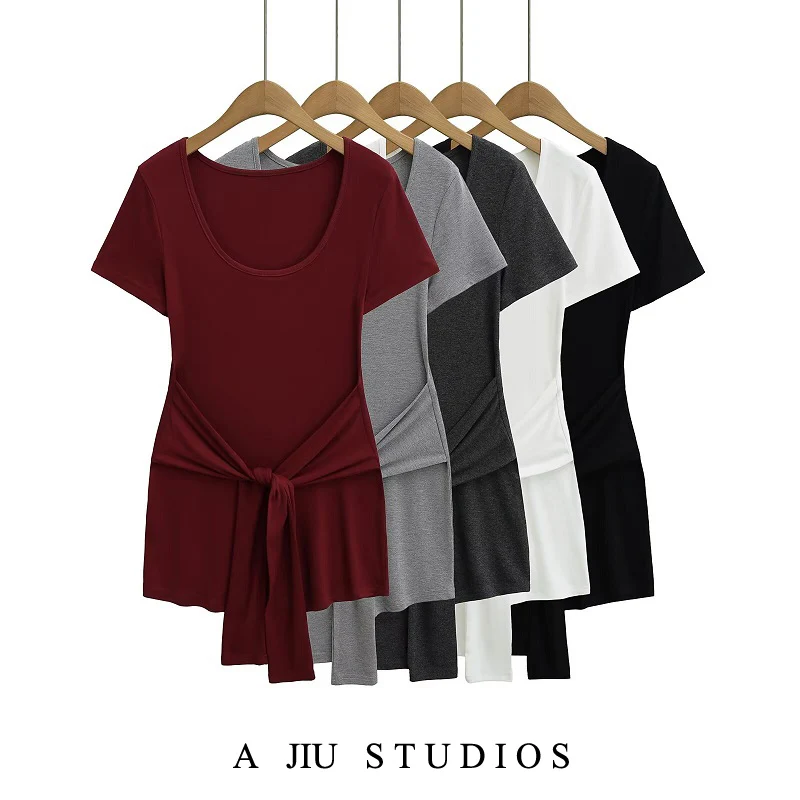 Sexy ort u-ne dr femmes minceur taille T-shirt jupe été rue Sle régulier Sve ort Sve couleur