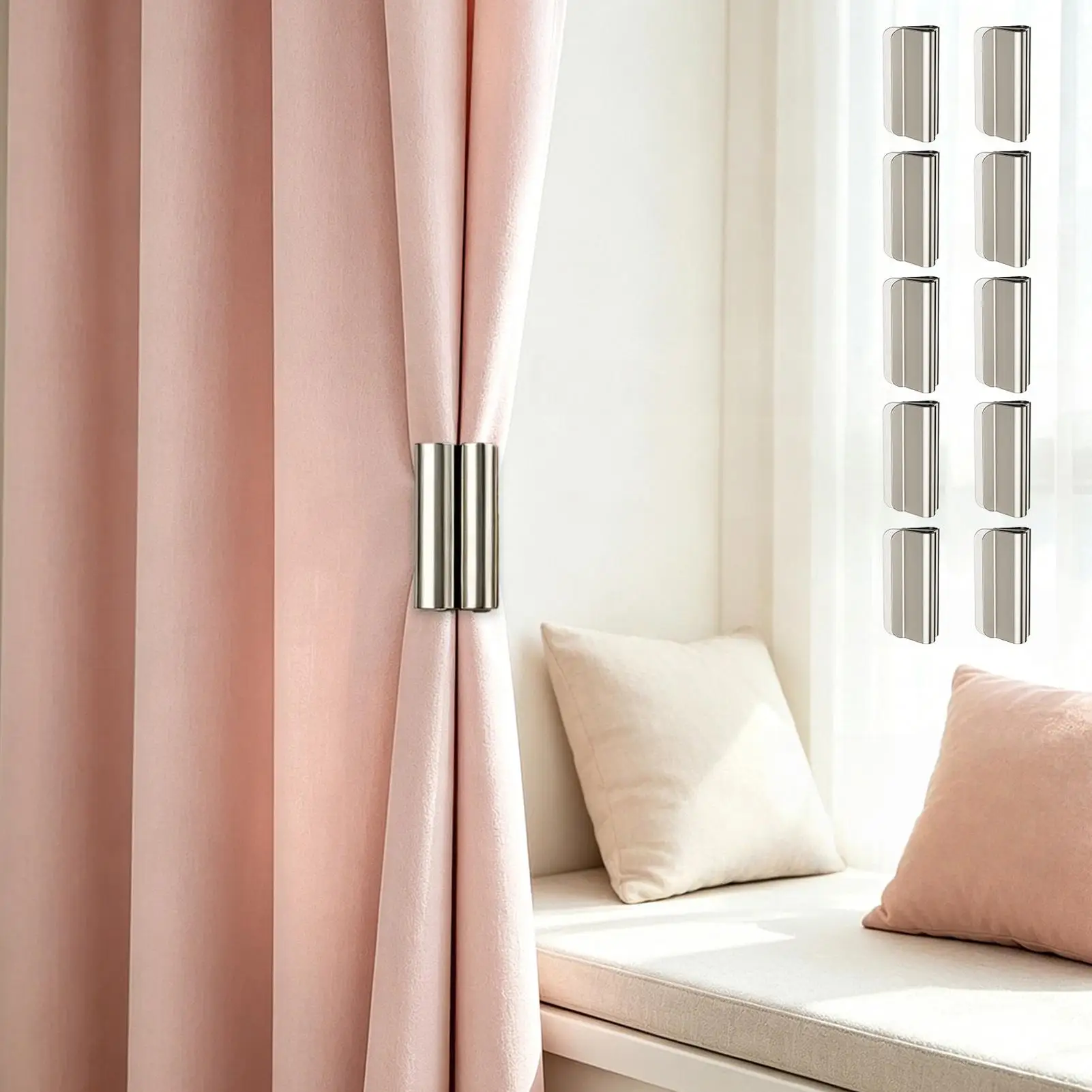 Curtains Clamps 10 Pieces Stainless Steel Magnetic Detachable Clips Magnetic Curtains Closure Clamps For Inside Home House