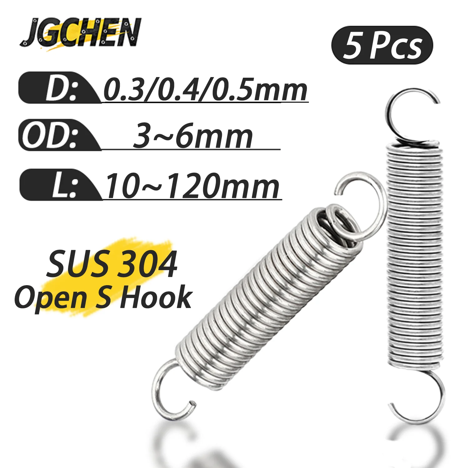 5 Pcs 304 Stainless Steel Dual S Hook Small Tension Spring Length 10-120mm Wire Diameter 0.3mm/0.4mm/0.5mm Extension Springs