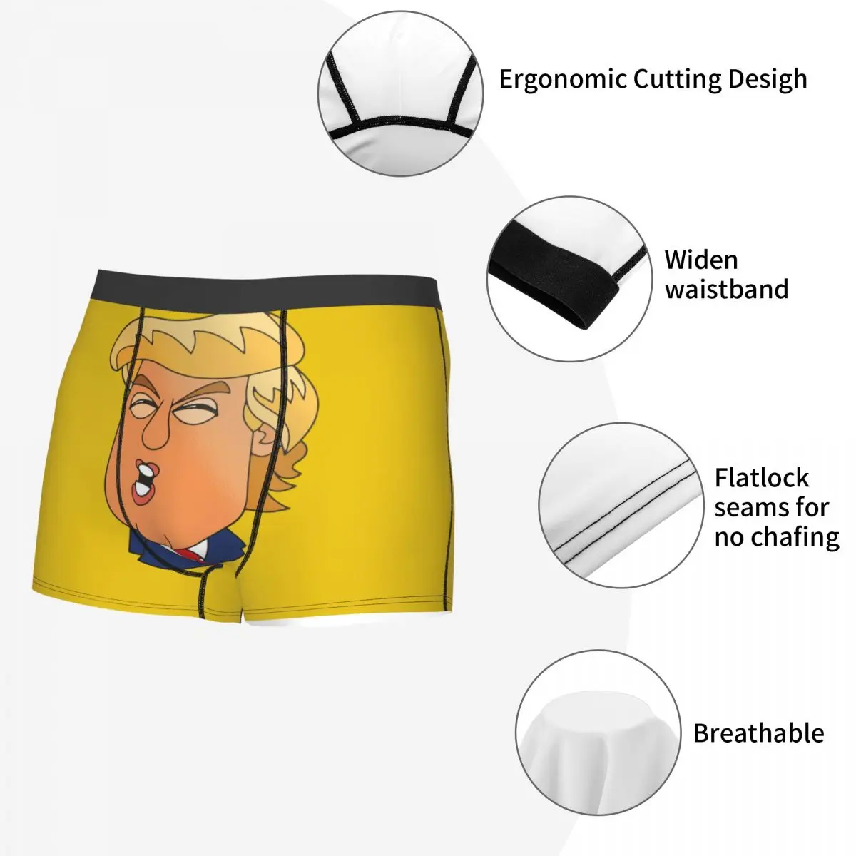 Sous-vêtements de dessin animé Donald Trump pour hommes, impression respirante 402, cadeaux d'anniversaire de qualité supérieure