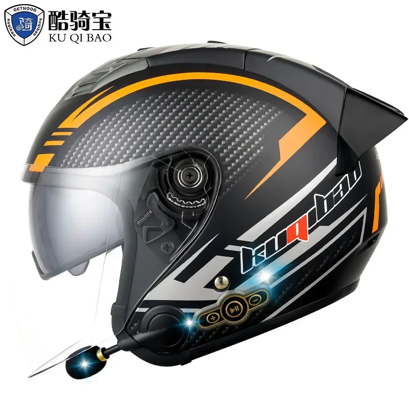 KUQIBAO Motorcycle Helmet Built-In Bluetooth Motorbike Helmet Anti-Fog HD Lens Motocross Helmets DOT Approval ABS Crash Casco 