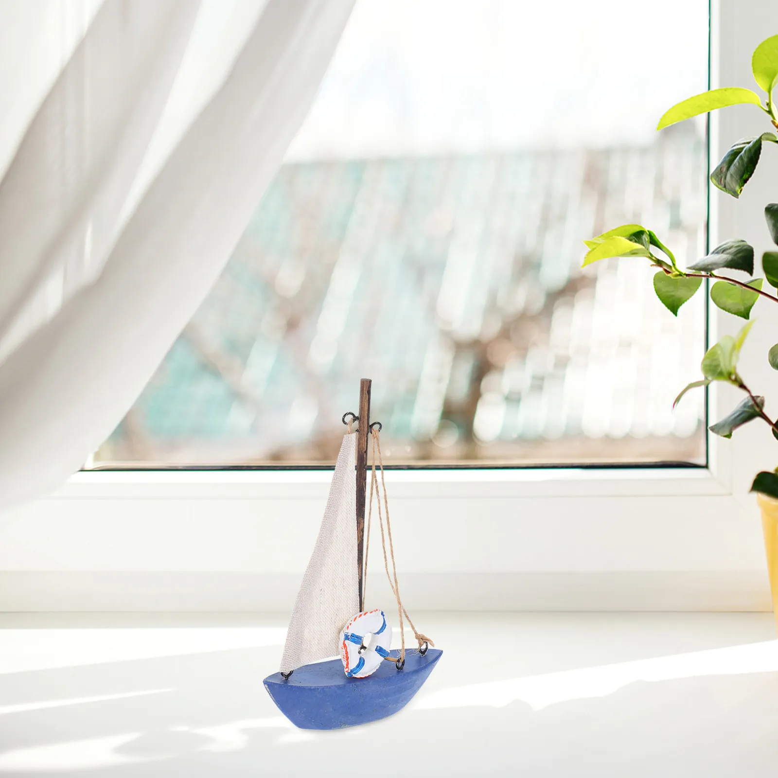 Vintage Mediterranean Wooden Sailboat Mini Rustic Coastal Nautical Home Office Decorative Beach Display Nautical Boat Statue
