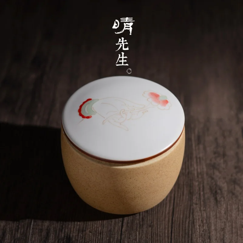 ★Pure Handmade Ceramics Pu-Erh Black Tea Tea Storage Pot Zen Retro Ceramic Tea Jar Non-Sealed Medium Jar Tea Warehouse