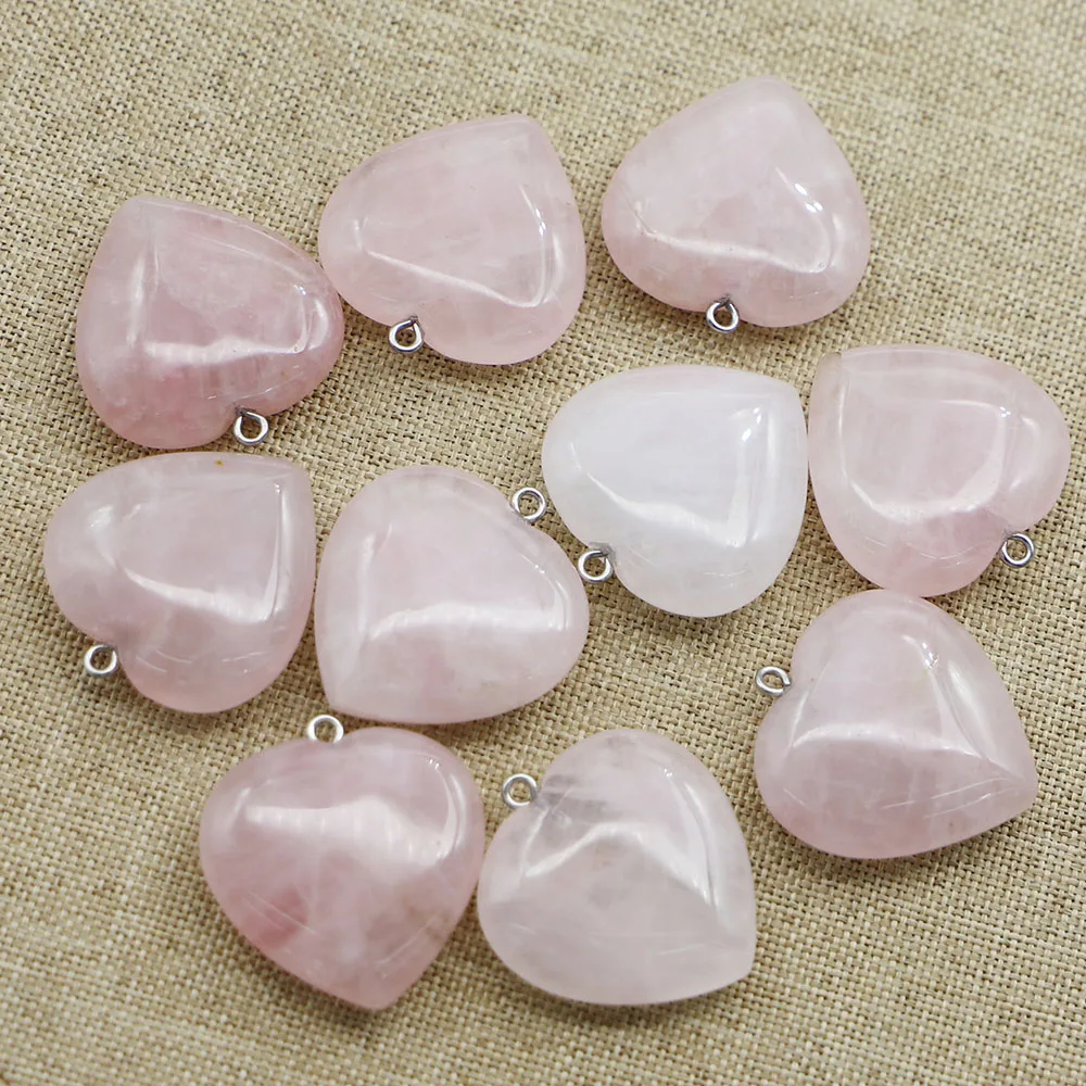 New Natural Stone Rose Quartz Heart Necklace Pendant Charms Diy Fashion Jewelry Accessories Making Wholesale 10Pcs Free Shipping