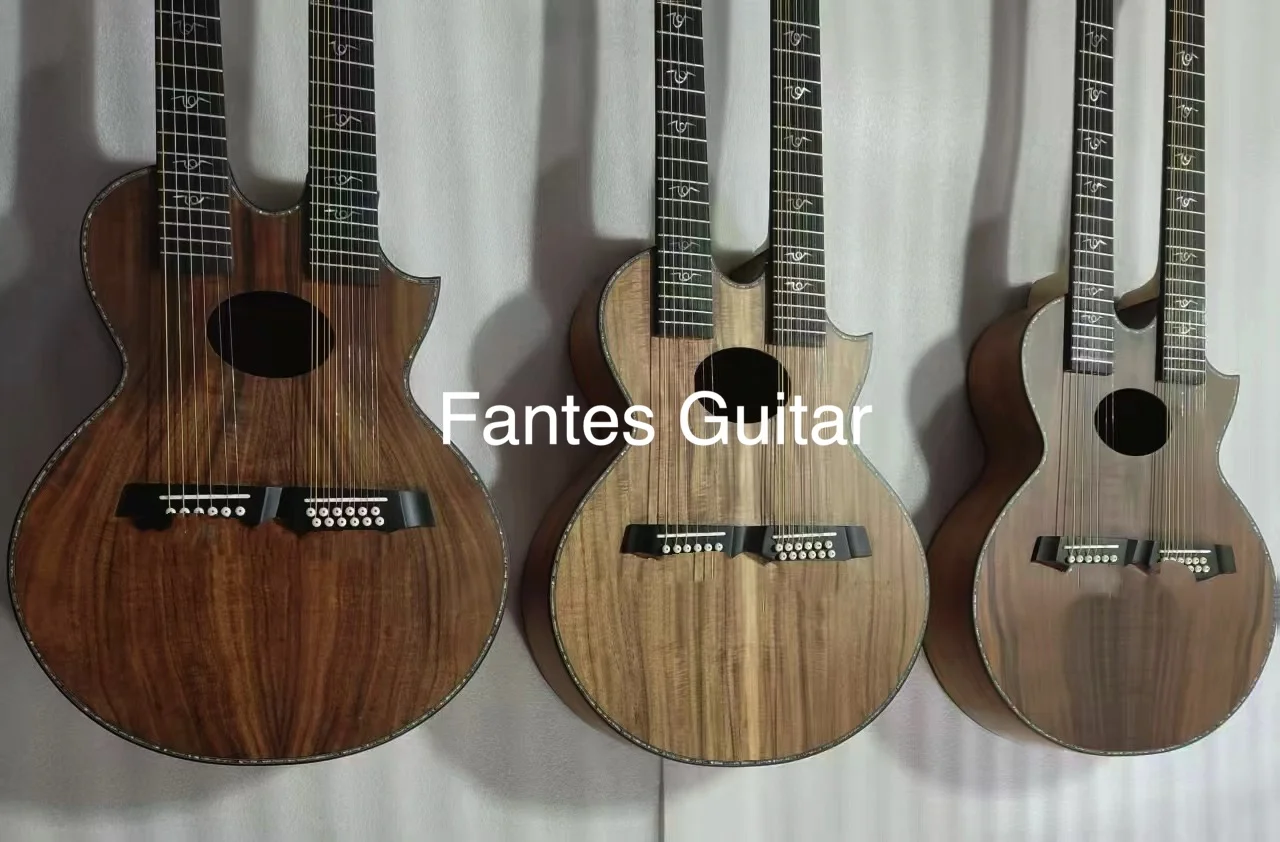 Custom Folk Guitar Ritchi Sambo 6+12 Strings Double KOA Neck Acoustic Guitar with Matt Finishing, Accept Guitar OEM