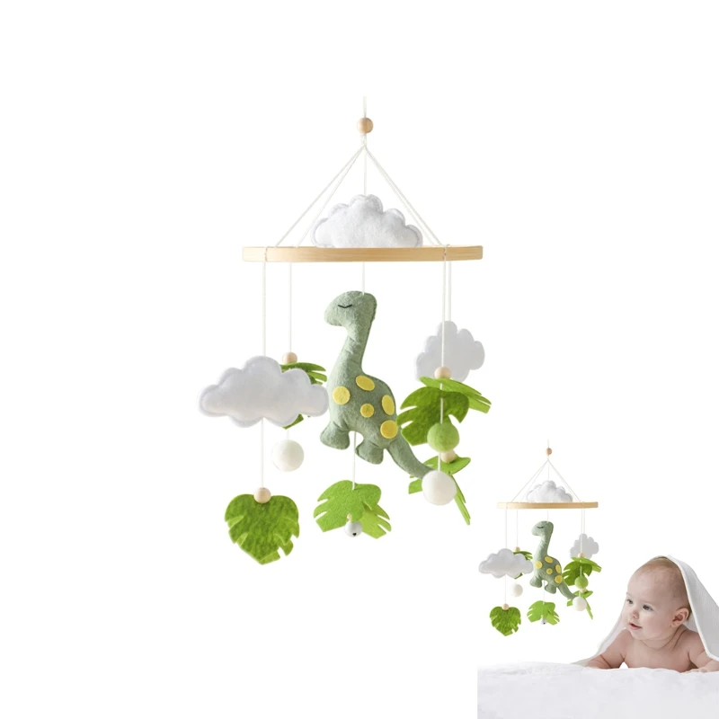 Jouets hochet pour bébé nouveau-né, lit de bébé en bois, pendentif Diplodocus de dessin animé, jouet de sommeil apaisant, cloche de lit rotative mobile CPull