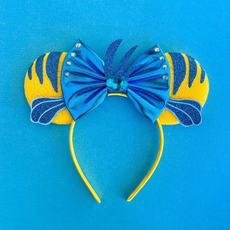 Disney Anime Snow White Ears Headbands Women Evil Queen Skeleton Hairbands Girls Sequins Bow Hair Accessories Kids Cosplay Party