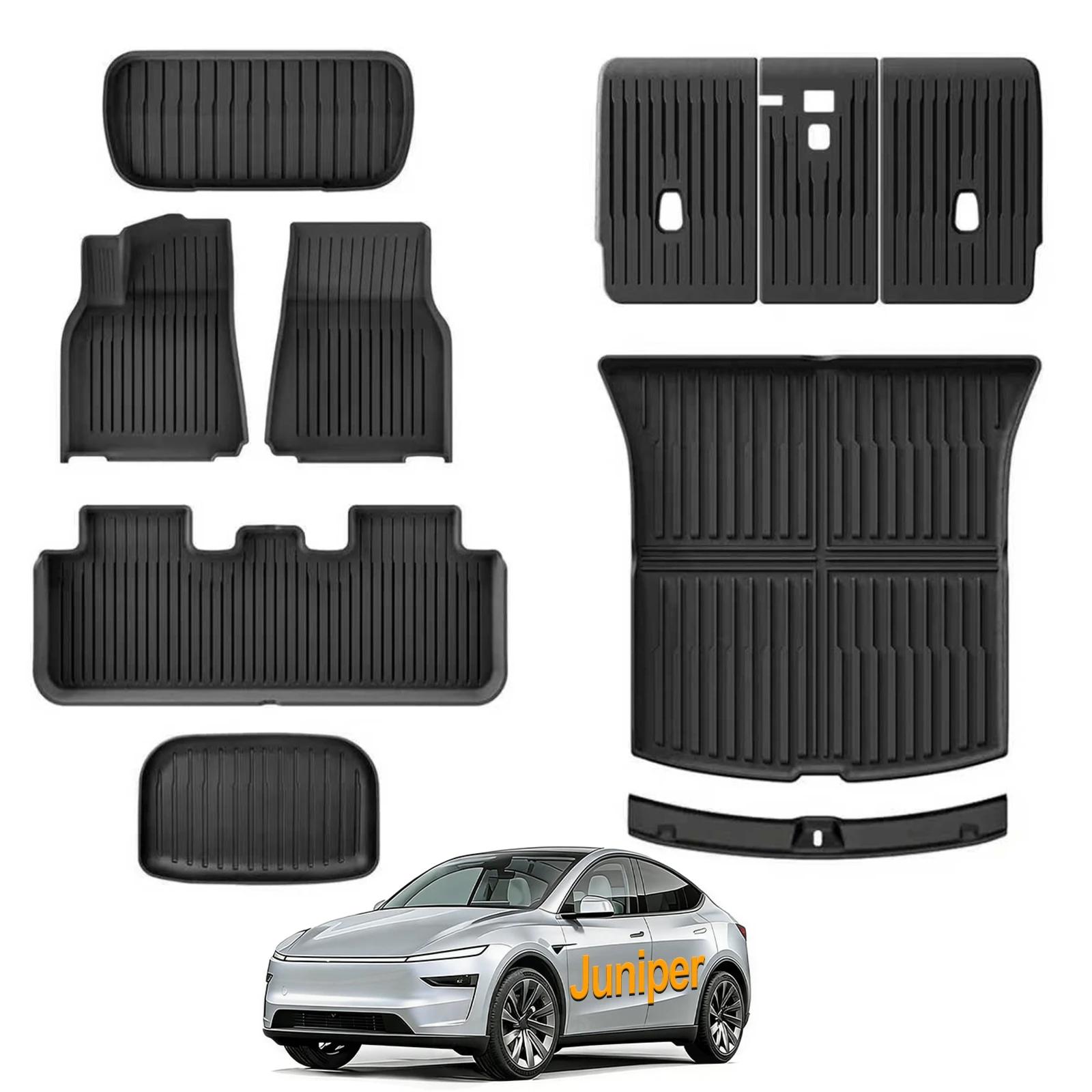 For 2025‑2026 Model Y Juniper,TPE All‑Weather Floor Liners,8PCS Full‑Set,Full‑Coverage Mats Including Frunk Cargo Mat,Not Fit Standard Version,Only Fit 5‑Seater