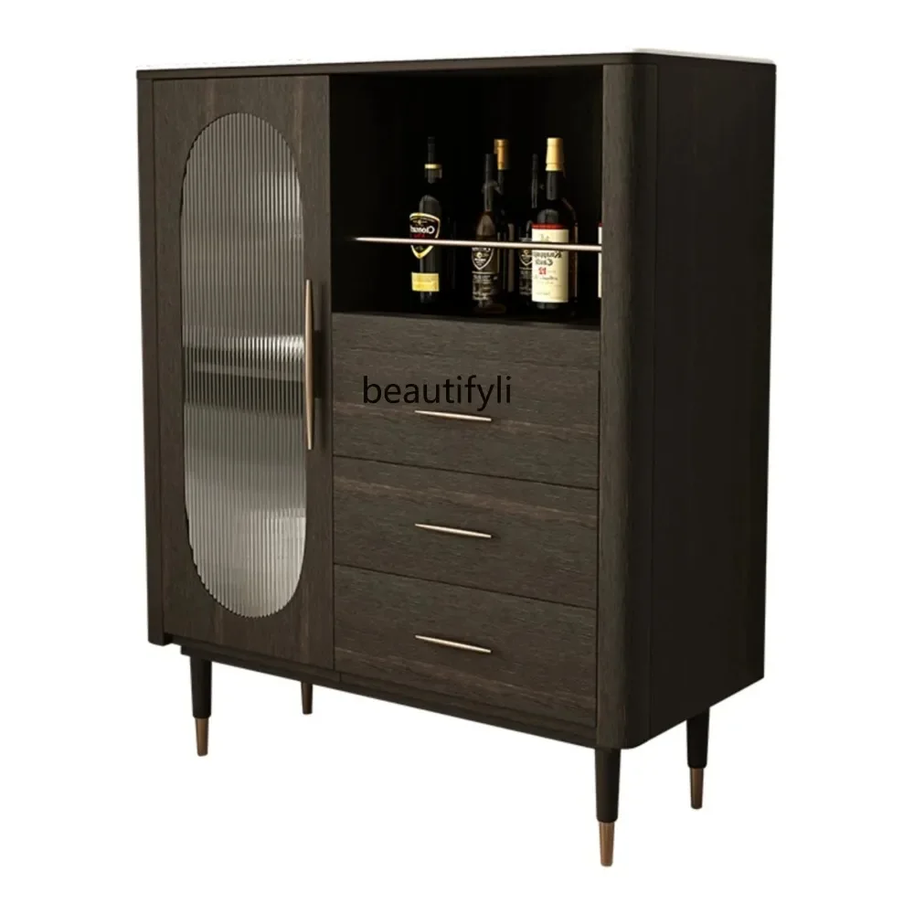 

LD33French Retro Solid Wood Storage Cabinet Light Luxury Stone Plate Sideboard Simple Modern Changhong Glass Side Cabinet Locke