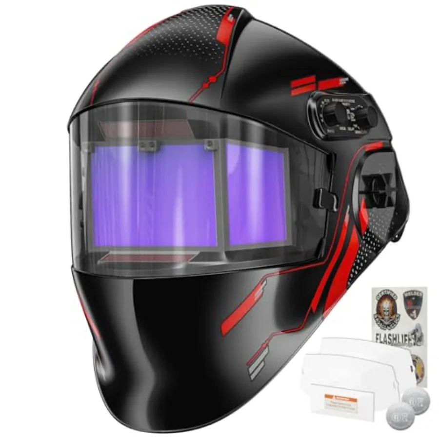 

Auto Darkening Welding Helmet with Panoramic Side View, 6.22" x 2.8" Extra-Large Viewing Screen, 1/1/1/1 True Color Welding Hoo