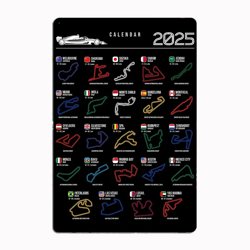 

Schedule Formula Racing Cars 2025 Rain Car Metal Sign Poster Garage Room Decor Automobile Club Custom Tin Vintage Home Decor