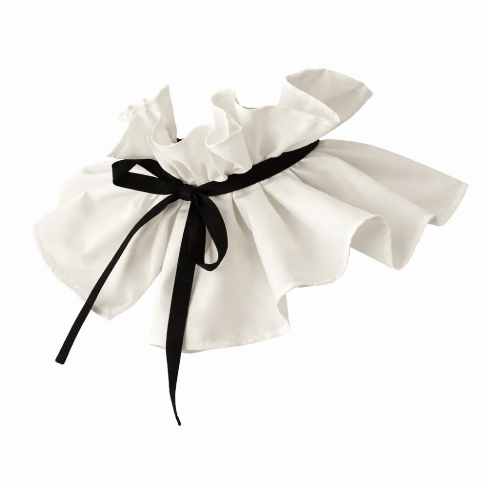 

Ribbon Tie Detachable False Collar High Neck Lace Up Faux Ruffled Shawl Ruff White Polyester Pleated Retro Fake Stand Collar