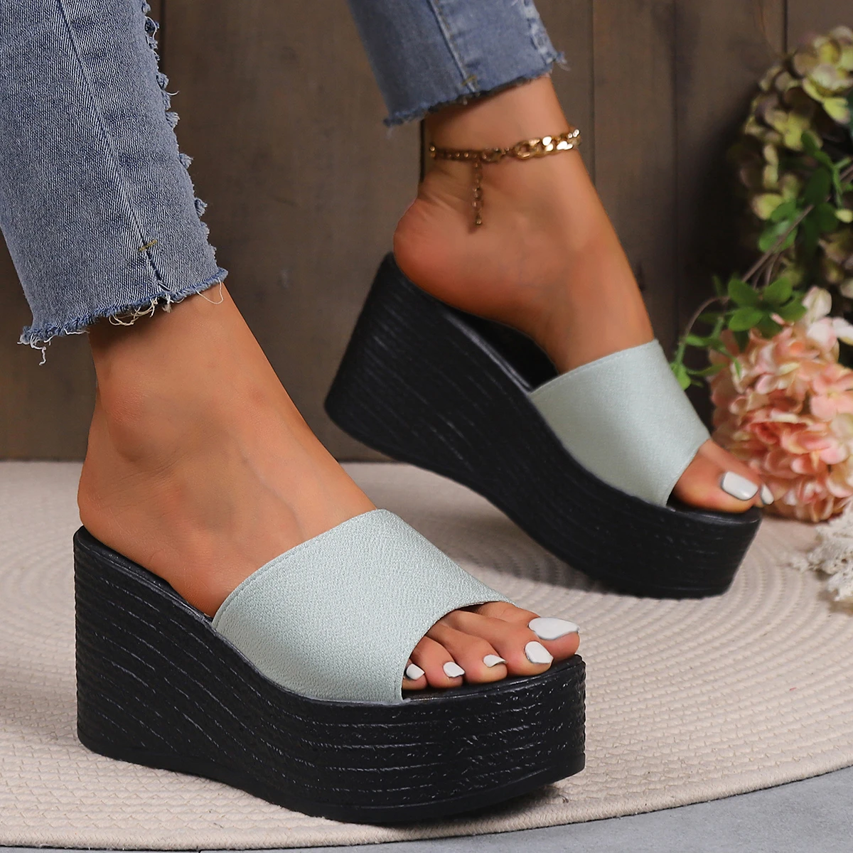 Women Platform Beach Slippers High Heels Wedges Sandals Summer Shoes 2024 New Women Shoes Thick Slides Sexy Pumps Size 35-43