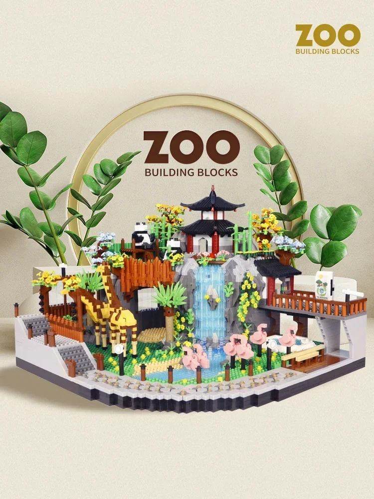 Creatieve 4000 + PCS Afrikaanse Landschap Regenwoud Panda Dier Dierentuin Bouwstenen Monteren Micro Bricks Speelgoed Jongen Kid Gift - afbeelding 2