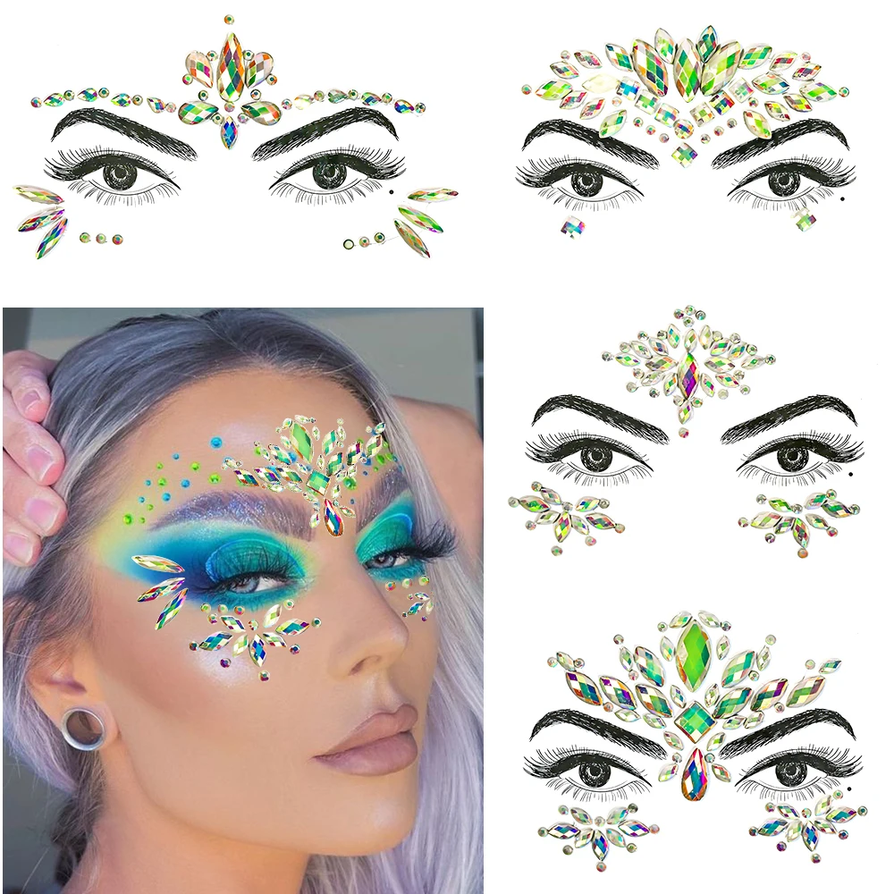 1PC 3D Fluorescence Rhinestone Face Sticker Glow-in-Dark Party Body Makeup Diamond Decal Halloween DIY Luminous Crystal Slider