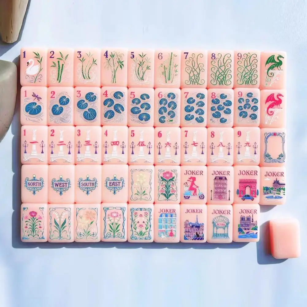 

Pink Mini American Mahjong Set Single-Layer Acrylic Portable 160pcs Mahjong Tiles Perfect for Home & Travel Leisure Board Game