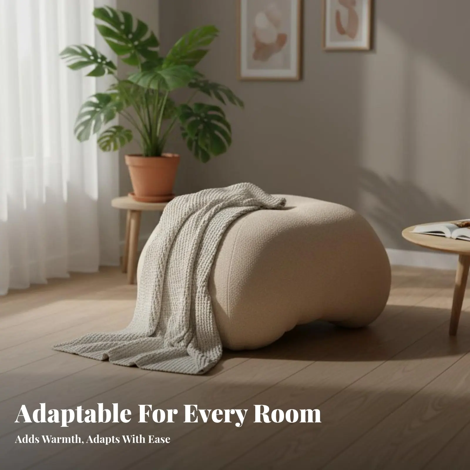 

Мягкий пуф-табурет в скандинавском стиле с дизайном в виде лица существа, с мягким наполнителем, компактный, для детей