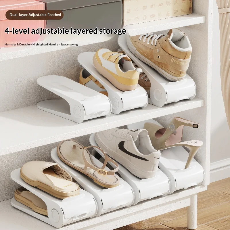 New 10Pcs Shoe Stacker Adjustable Shoe Slots Organizer Shoes Slots Space Saver Double Deck Rack Holder for Children and Adults L