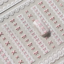 1pcs Sweet Pearl Lace Bow Nail Stickers Love Heart Pink White Black Lace Bow Self Adhesive Nail Art Decorations Decals Accessory