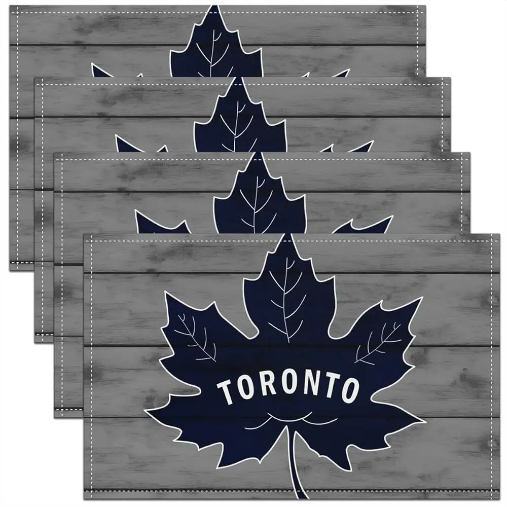 4pcs Toronto Maple Leafs Placemat Set, Non‑Slip Machine‑Washable for Sports‑Fans Kitchen Dining Party Table Decor