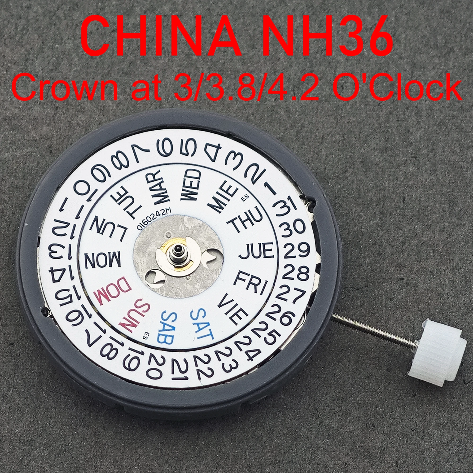 CHINA Nh36 Crown At 3/3.8/4.2 Nh36 With Date Day Week Self-winding Automatic Movement Replacement Part
