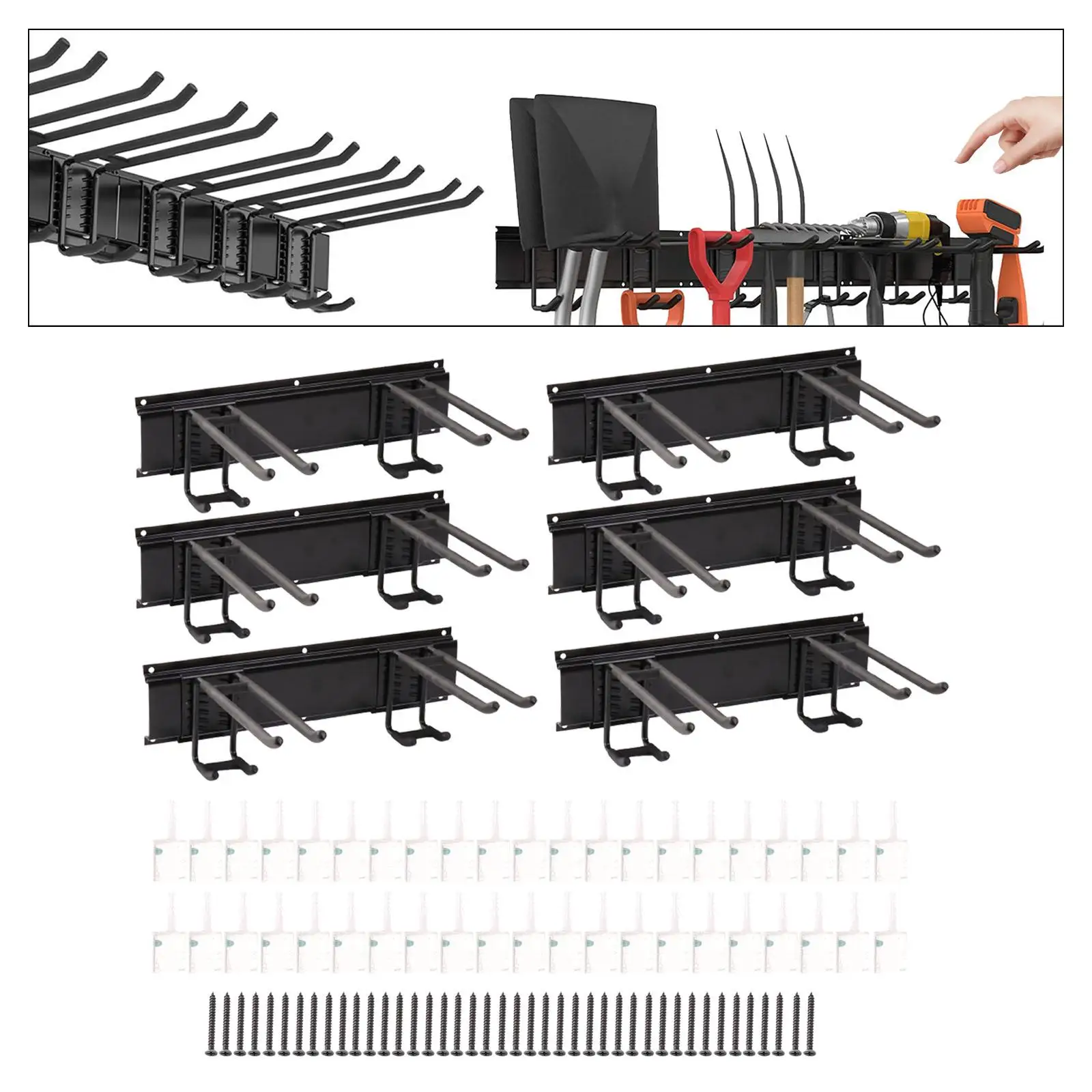 6Pieces Easily Install Black for Shed Yard Organization Garage Storage Tool Wall