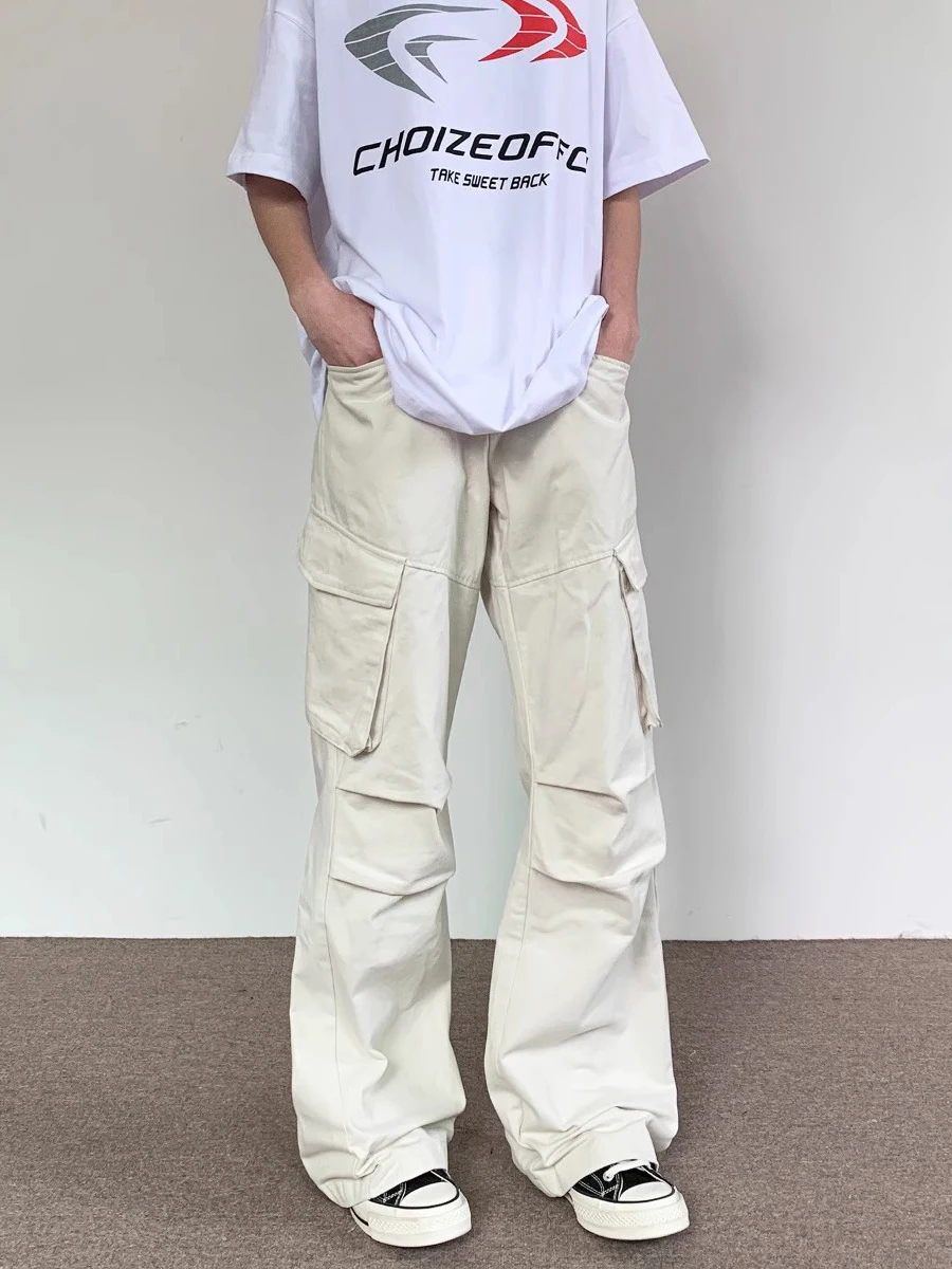 

Американские ретро рабочие брюки цвета хаки, повседневные брюки десантника, мужские широкие плиссированные прямые повседневные длинные брюки