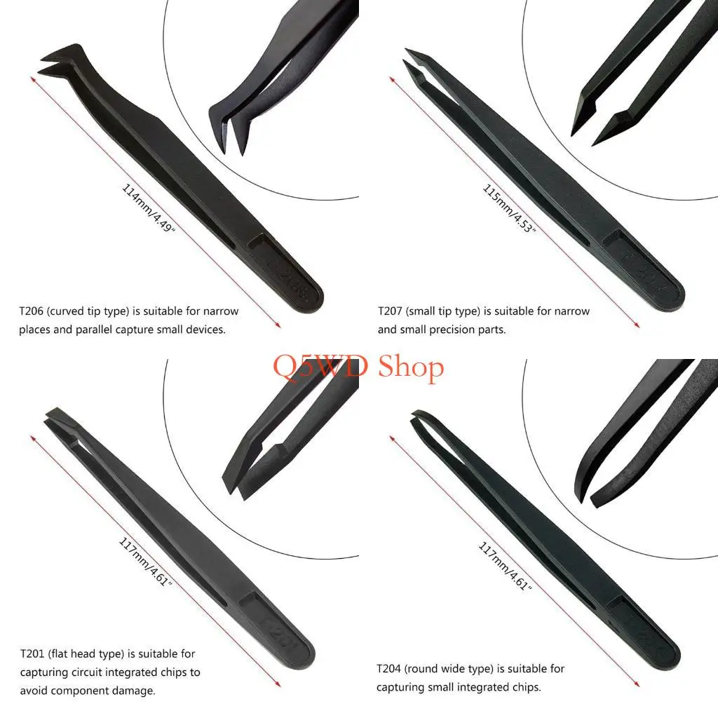 Q5WD 8 Pieces Tweezers Plastic Anti-Static Tweezers for Electronics Jewelry-Making Laboratory Work Repairing Hobbies Durable