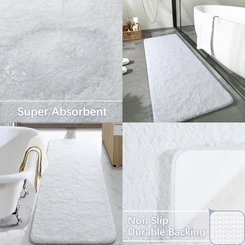 

24x60 Plush Microfiber Bath Rug, Soft & Thick, Non-Slip, Quick Dry, Machine Washable, White