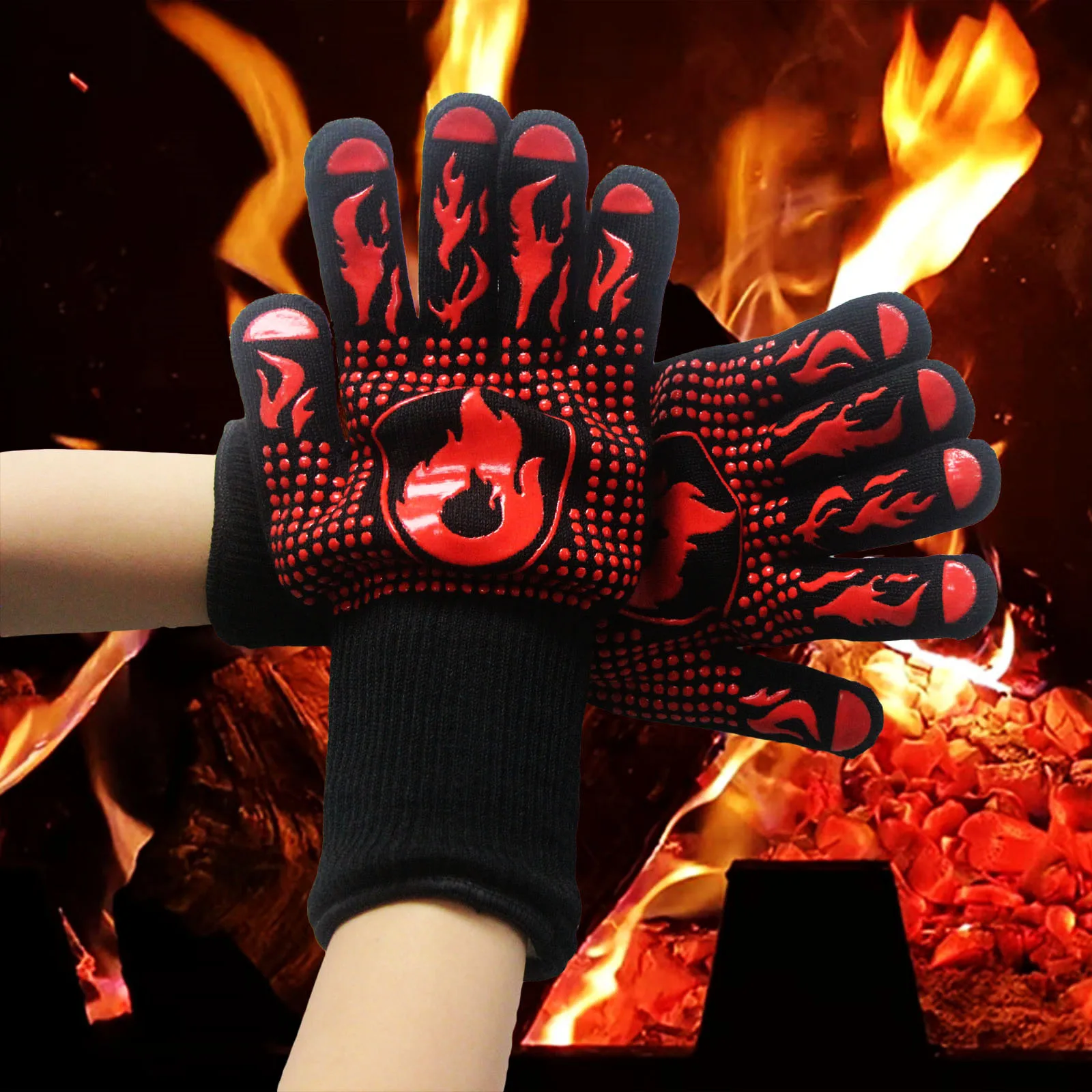 

Two Pack BBQ Barbecue Fire Retardant Heat Insulation High Temperature 500-800 Degrees Microwave Oven Oven Anti-Scalding Gloves