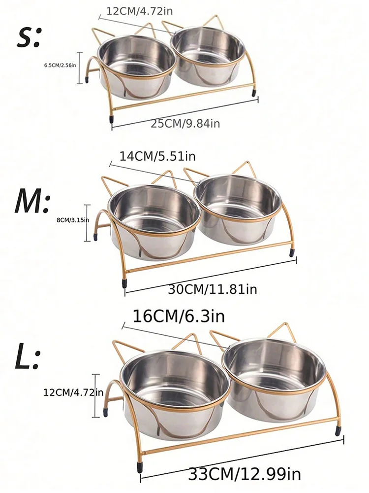 Pet food bowls, pet bowls, pet supplies, cat food bowls, stainless steel cat bowls double bowls, anti-tip food bowls oblique nec