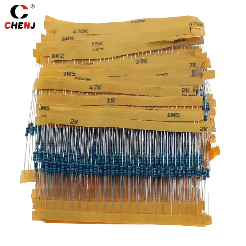 600pcs/box 30 Kinds 1/4W Resistance 1% Metal Film Resistor Pack Assorted Kit 1K 10K 100K 220ohm 1M Resistors Accessories