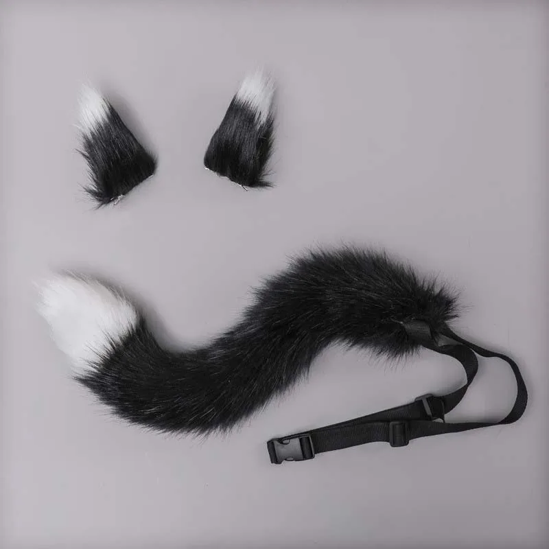 Animal Plush Fox Cat Ear Headwear Tail Suit Cosplay Lolita Girl Party Hair Clip Kawaii Animal Handmade Set Costume Accessories