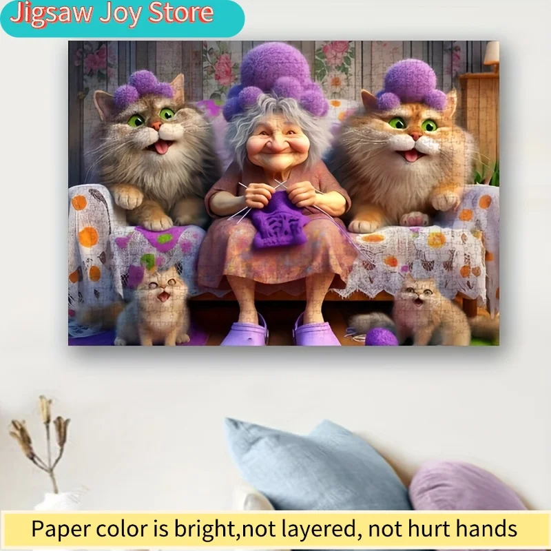 

1000pcs Grandma and Cats Jigsaw Puzzle - Challenging Large Jigsaw with Vibrant Colors, Elegant Elderly Lady & Fluffy Cats Scen