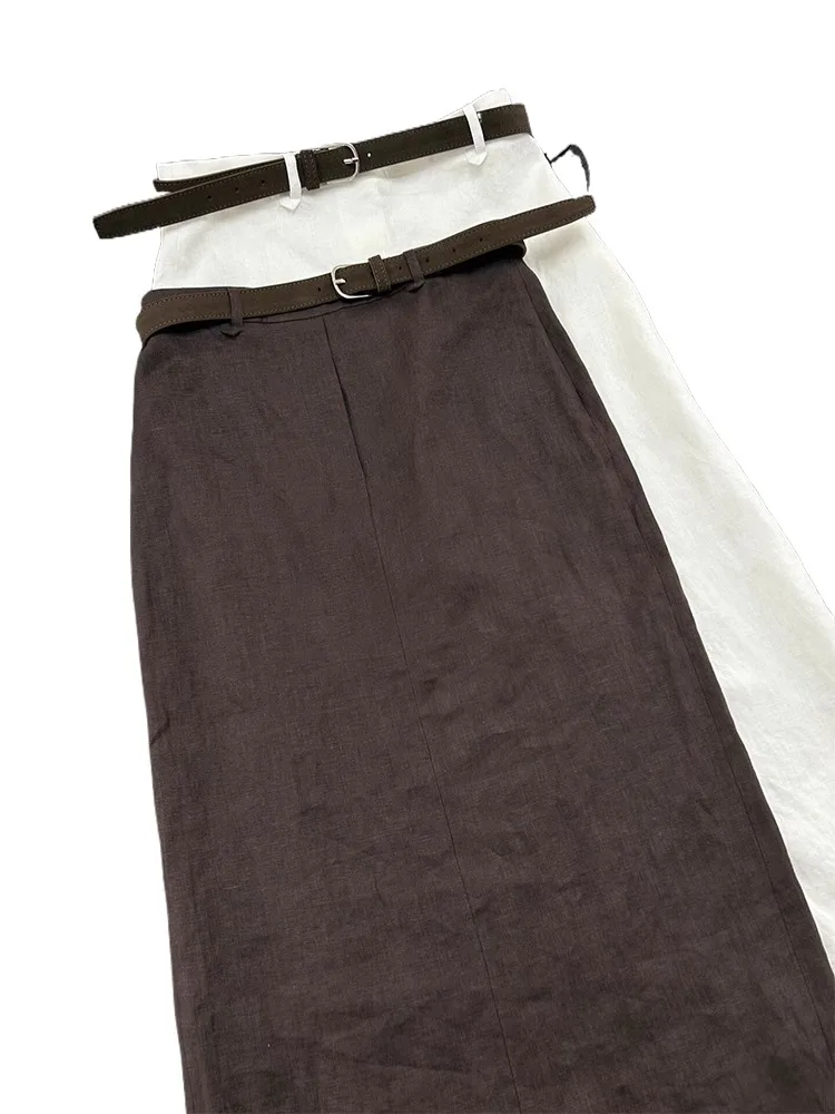 Sukienka lniana w kształcie litery A, spódnica damska, letni trend, wysoki stan, stylizacja do pracy, unikalny design, spódnice o długości do kolan.