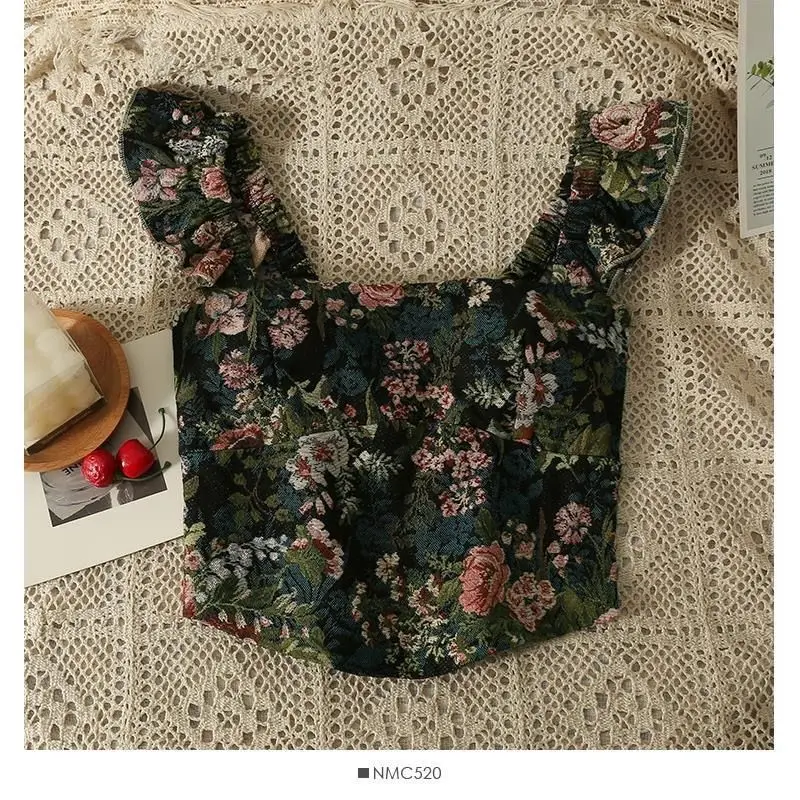 Patchwork Off Shoulder Chemise Femme Floral Blouse Vintage Crop Tops Oil Painting Women Shirt Blusas Mujer De Moda Slim