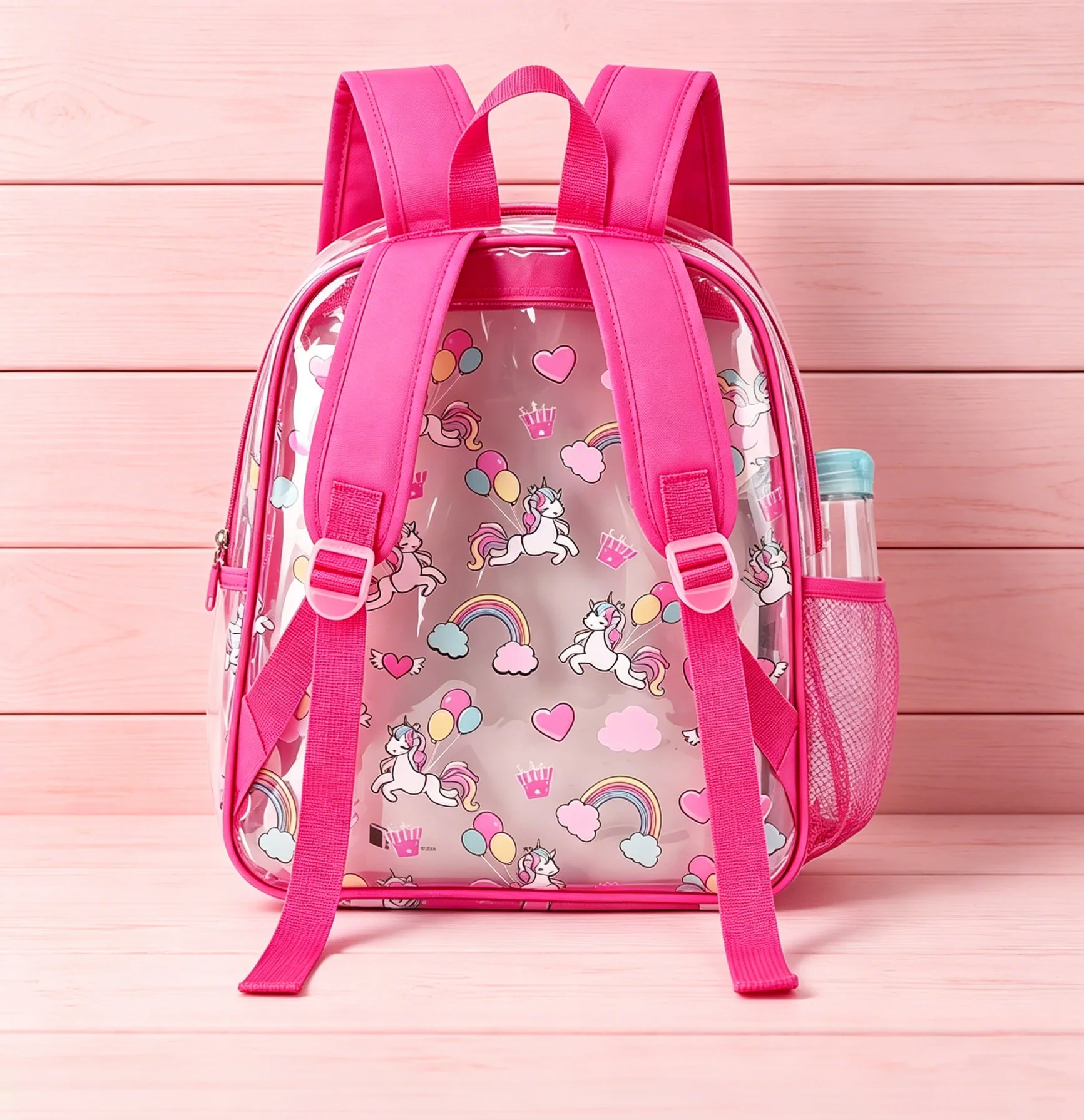 Cute Unicorn Clear Backpack for Girls Transparent PVC See Through Kid School Bag Rainbow Heart Print Children Backpack