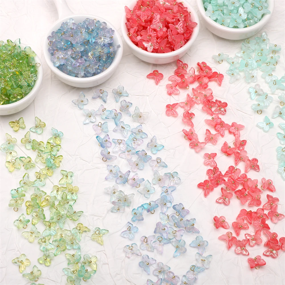 

5pcs Glass Butterfly Pendant Multicolor Bow Knot Charms For Jewelry Making DIY Earrings Bracelet Phone Chain Accessories 10x11mm