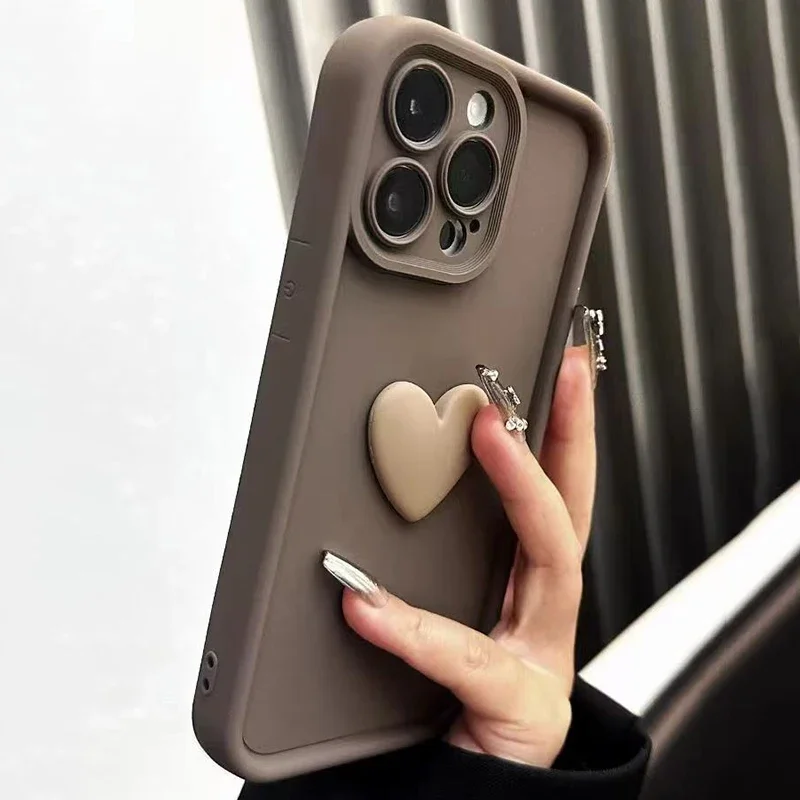 Cute INS 3D Love Heart Silicone Phone Case For iPhone 15 Pro Max 14 13 12 11 XS XR 7 8 Plus SE 2022 Shockproof Candy Matte Cover