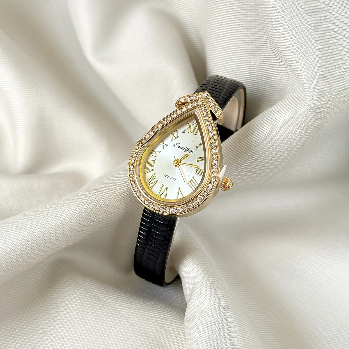 

Женские кварцевые часы SUNLIFEX в форме капли, модные женские часы со стразами, наручные часы с кожаным ремешком, часы для девочек, Reloj Mujer