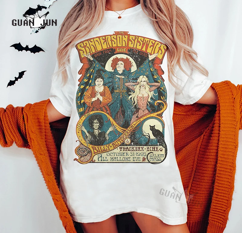 Witch Graphic Tee Women Witch Sisters Vintage Style Halloween T-shirts Vintage Unisex Oversized Tshirts Female Aesthetic Clothes