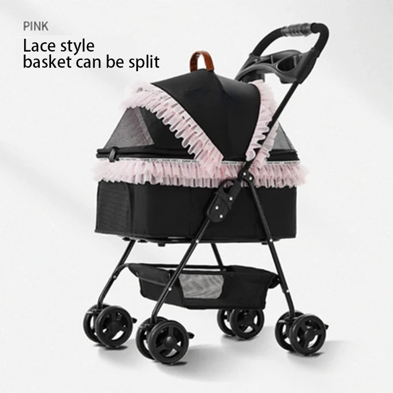 Imagem -05 - Pet Carrier Stroller para Cães e Gatos Carrinho de Viagem Respirável Quatro Rodas Pushchair Separação