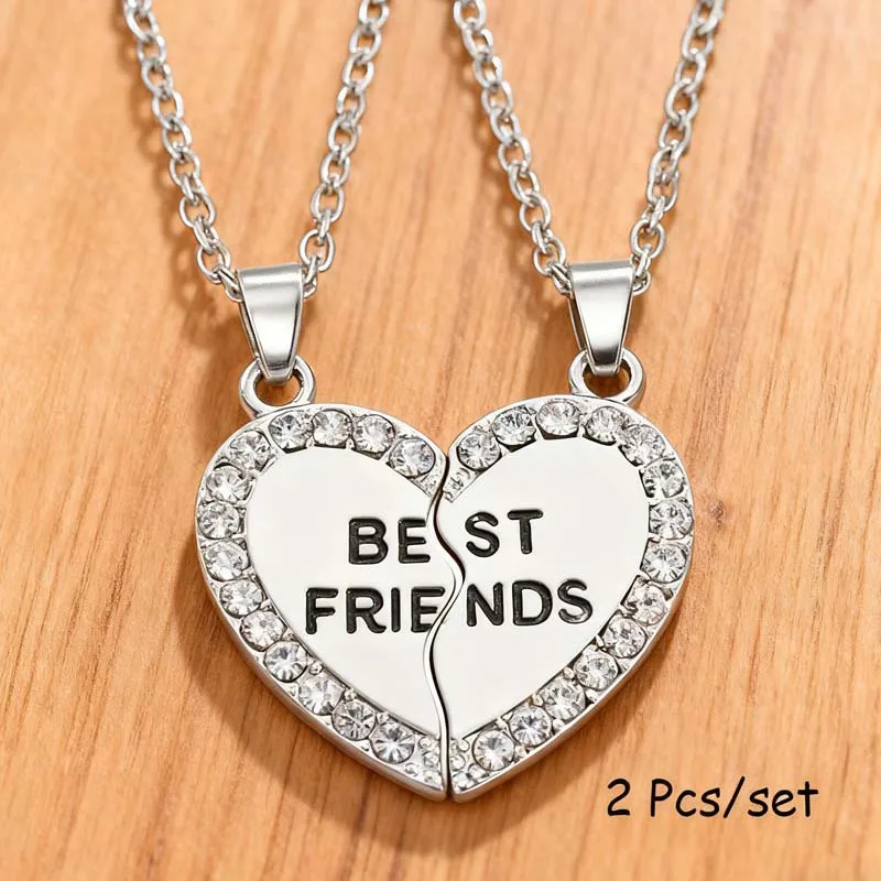 European and American Cross-Border Fashion Letter Best Friend Forever Bff Heart Splicing Necklace